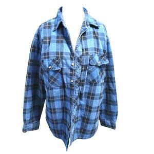 Mens Vtg Shacket plaid blue black quilted lined chore size L warm lumberjack